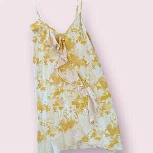 Self Contrast Linen Blend Flounce Detail Mini Slip Dress Size XS Ruffle Hem